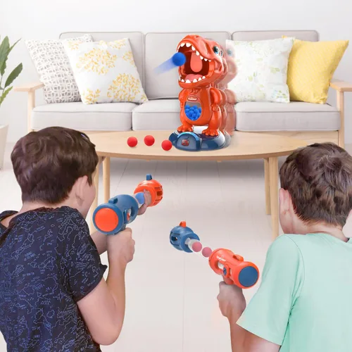 Miniatura 7 de EagleStone - Juguetes de dinosaurio móvil de tiro para niños, juegos electrónicos de disparo al blanco con 2 pistolas de bomba, 48 bolas, juguetes