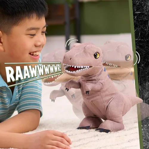 Miniatura 5 de JURASSIC WORLD Rebirth Roaring T. rex, juguete interactivo de dinosaurio de peluche de 10.5 pulgadas, niños y niñas de 3 años en adelante, juguetes