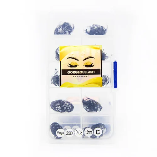 Miniatura 51 de Extensiones de pestañas 20D, 25D. 500 abanicos de pestañas prefabricados. Extensiones de pestañas. Hechas a mano (20D - rizo D - 0.03, 0.55 pulgadas)