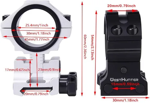 Miniatura 4 de WestHunter Optics Anillos ajustables de altura para mira Picatinny, 1 pulgada 30 mm Montura de mira de precisión 6 colores Dorado