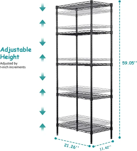 Miniatura 2 de BELANITAS Estantería de metal de 5 niveles, estantes de alambre de capas ajustables, estantería de alambre resistente para uso en el hogar, cocina