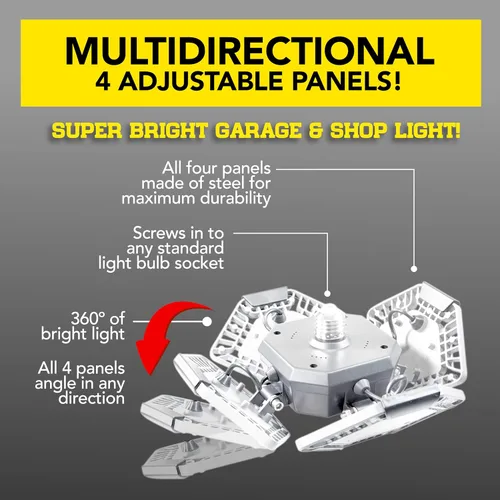 Miniatura 6 de Bell+Howell QUADBURST - Bombillas LED de techo de 80 W, 5500 lúmenes, 4 paneles deformables de aluminio para interiores, dormitorios, luces