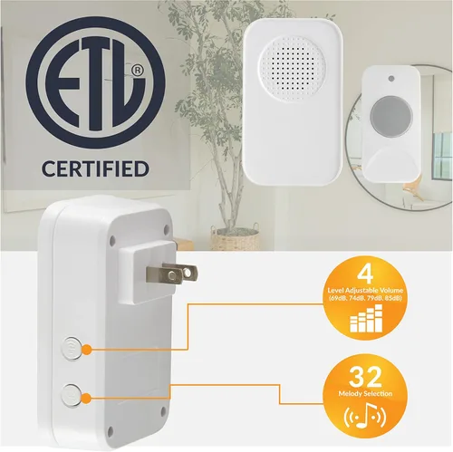 Miniatura 4 de Newhouse Hardware WCMP - Kit de timbre de puerta inalámbrico enchufable blanco Timbre inalámbrico para el hogar y la oficina con timbres