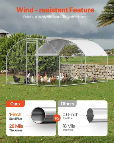 Miniatura 3 de VEVOR Gallinero de metal grande con paso, 13.1 x 9.8 x 6.5 pies para patio con cubierta impermeable, jaula grande para aves de corral