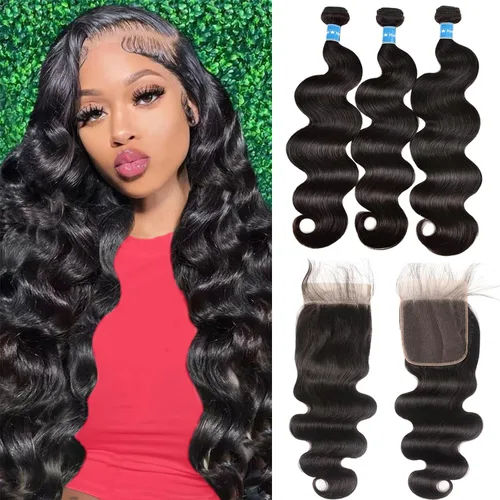 Miniatura 7 de Manojos de Cabello Humano con Ondas Corporales 3 Manojos de Cabello Humano (16 18 20 Pulgadas) Cabello Virgen Brasileño Grado 10A Remy Húmedo