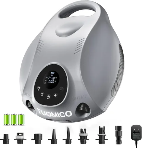 Truely - Bomba de aire portátil de alta presión de 25 PSI, inflado rápido de 4 minutos, bomba de aire eléctrica con batería recargable de 74 WH para
