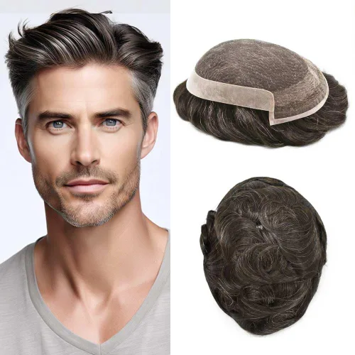 Miniatura 14 de Toupee Hair System For Men Real Human Hair Swiss Lace Mens Toupee Men Hair Replacement System Natural Hairline Mens Hairpieces 6X8"-80% light