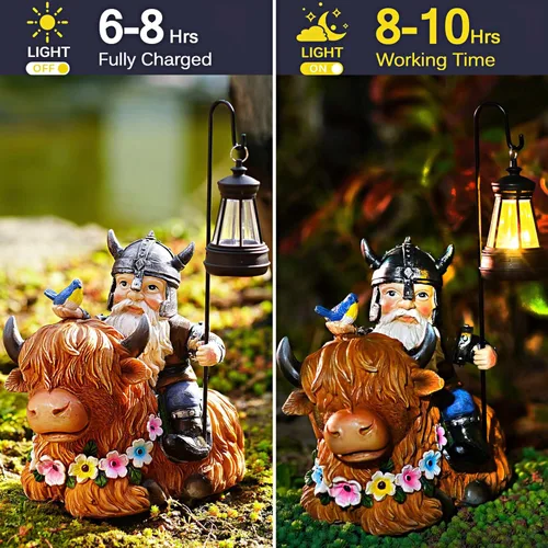 Miniatura 3 de Gnomo de jardín para exteriores, estatua de vaca de las tierras altas, gnomos de otoño, decoraciones de Navidad para patio, césped, porche, regalos