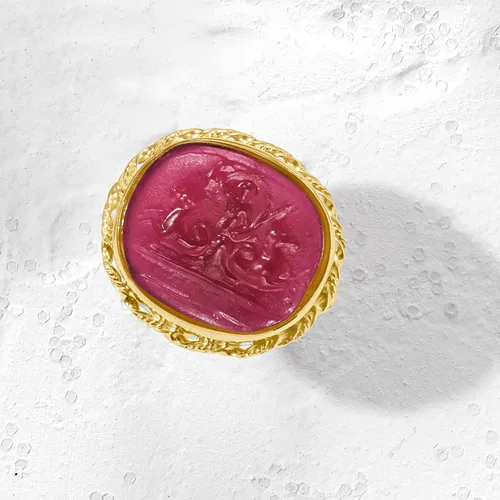 Miniatura 4 de Ross-Simons Anillo de cristal veneciano rosa italiano estilo cameo en oro de 18 quilates sobre ley, Plata de ley, no conocido