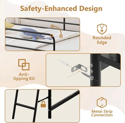 Miniatura 5 de Bonnlo Cama baja tipo loft tamaño individual, marco de cama individual de metal con escalera inclinada y barandillas de seguridad, diseño