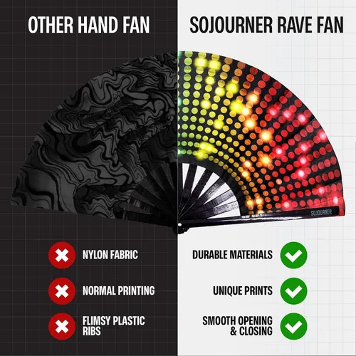 Miniatura 107 de SoJourner Bags Rave Fan – Ventilador plegable grande – Ventilador de mano Clack para raves, Halloween, Burlesque, trajes de arcoíris para mujeres