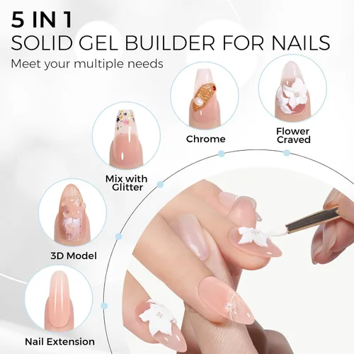 Miniatura 5 de TOMICCA Gel Duro 3D para Arte de Uñas Gel Constructor Sólido para Uñas 50g Gel de Uñas 3D Gel de Escultura para Arte de Uñas No Pegajoso Mano Gel