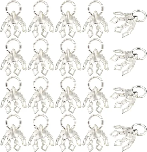 SUPERFINDINGS Tapas de cuentas huecas de flores de latón, tapa de cuentas de latón con dije de filigrana, cuentas espaciadoras para aretes, plateado