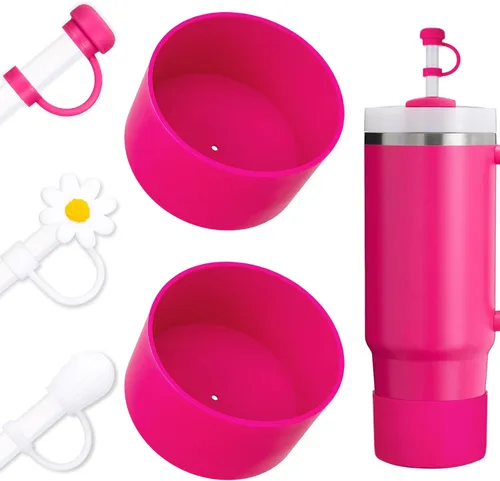 Miniatura 11 de Juego de funda para botas y pajilla, 2 fundas de silicona, 3 tapas de pajita, protector inferior para Stanley Cup H2.0 30 oz y 40 oz, coincidencia