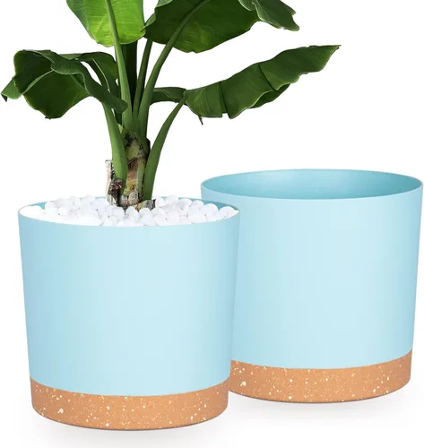 Miniatura 23 de QCQHDU Maceta de 8 pulgadas, paquete de 2 macetas para plantas de interior con agujeros de drenaje y platillo, macetas para exteriores, decoración