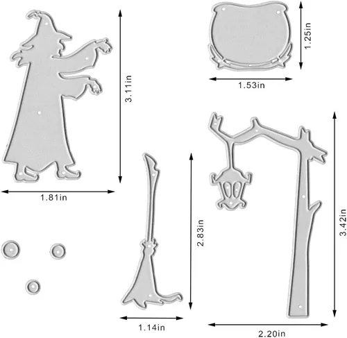 Miniatura 2 de Threetols Troqueles de metal para cortar brujas de Halloween, fondo de árbol, plantillas troqueladas de monstruo de metal para hacer tarjetas
