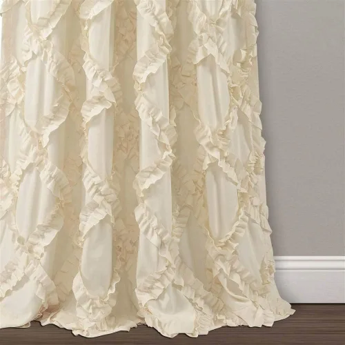 Miniatura 4 de Lush Decor Par de paneles de cortinas para ventana con volantes de diamante, 63 x 54 pulgadas, blanco