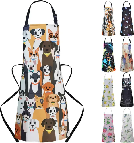 Miniatura 9 de Delantal de cocina ajustable impermeable para mujeres con 2 bolsillos, delantal de chef de cocina, jardinería, divertidos delantales de barbacoa