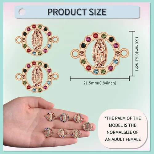 Miniatura 2 de 36 piezas de dijes de aleación con esmalte de la Virgen María, pedrería, medalla milagrosa, eslabones, dijes para pulsera, conexión, crucifijo