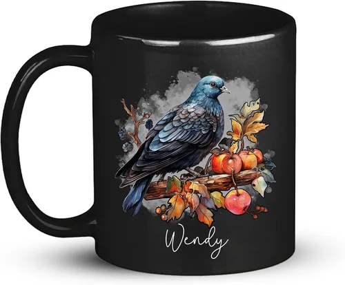 Miniatura 11 de Taza de café personalizada de cuervo con nombre de amante de cuervos, taza de café negra personalizada de animales de 11 onzas y 15 onzas, taza