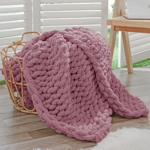 Miniatura 37 de Bigacogo Manta de punto grueso para sofá, 51 x 63 pulgadas, 100% tejida a mano con hilo de felpilla grueso jumbo, acogedoras y suaves mantas grandes