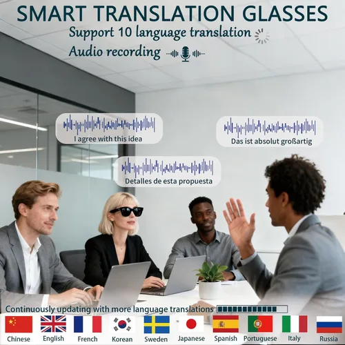 Miniatura 4 de Gafas Inteligentes con Cámara, Gafas AI, Gafas Bluetooth, Lentes Reemplazables, Batería de 48H para Viajes, Conferencias y Vlogging. Traducción