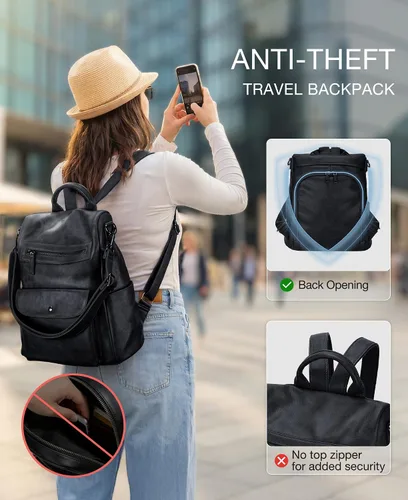 Miniatura 3 de VONXURY - Mochila para mujer, bolso de hombro de viaje de piel sintética antirrobo para mujer, bolso grande