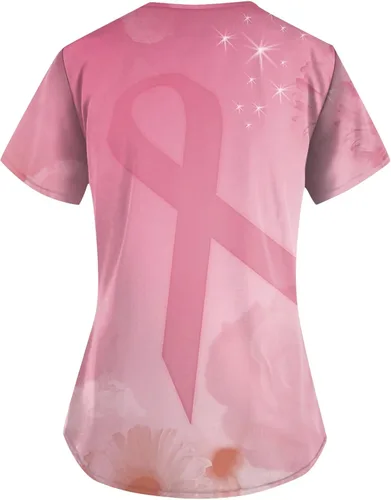 Miniatura 2 de SGASY Camiseta médica de Halloween para mujer, cuello en V, estampado de calabaza, uniformes de trabajo de enfermera, bolsillos, camiseta elástica