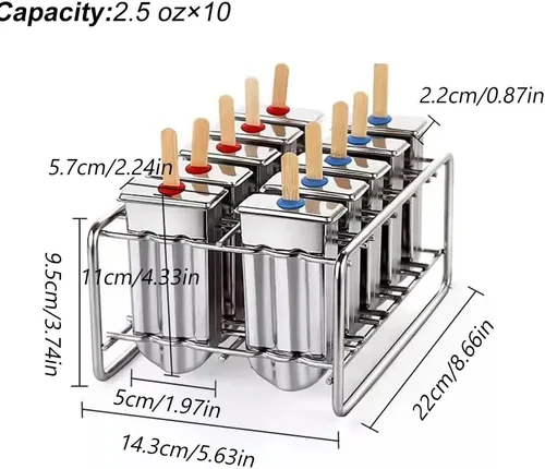 Miniatura 2 de Molde de paletas de acero inoxidable 304 con soporte de paletas de acero inoxidable, base de bastidor, molde para paletas de hielo, moldes