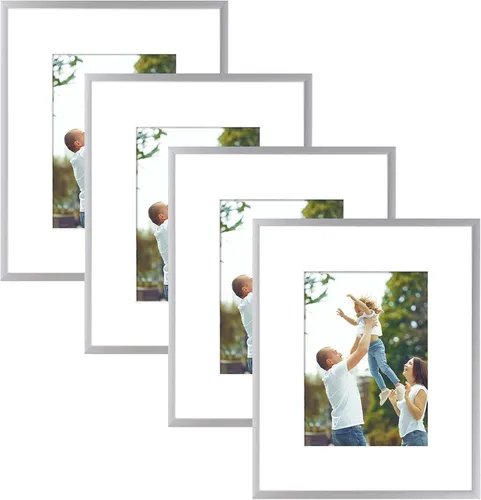 Miniatura 13 de Golden State Art Portarretratos de 5 x 7 pulgadas con paspartú para fotos de 4 x 6 pulgadas, juego de 4 marcos de aluminio de vidrio real de alta