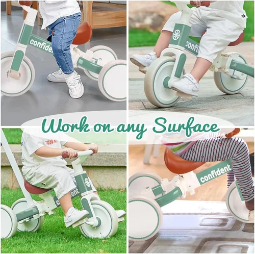 Miniatura 4 de XIAPIA Triciclo para niños pequeños de 1 a 3 años, bicicleta de equilibrio 5 en 1 con pedal extraíble, juguetes de triciclo de empuje con varilla