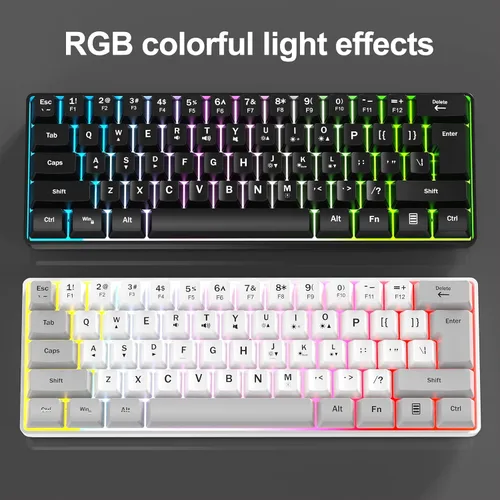 Miniatura 7 de Teclado de memoria para juegos RGB con cable. 60% Mini teclado de computadora LED cremoso. Teclado ergonómico pequeño con teclas inreemplazables