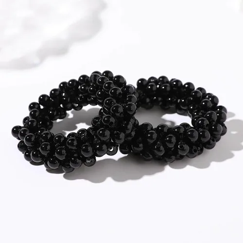 Miniatura 3 de 8 ligas para el pelo con perlas negras con cuentas elásticas de moda, coleteros elásticos para coleta de caballo con cuentas, elegantes y elegantes