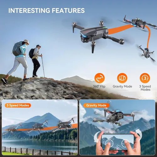 Miniatura 5 de Dron con cámara - Dron plegable con motor sin escobillas para adultos/niños, cuadricóptero RC HD 1080P. Vuelo según puntos de ruta, mantiene