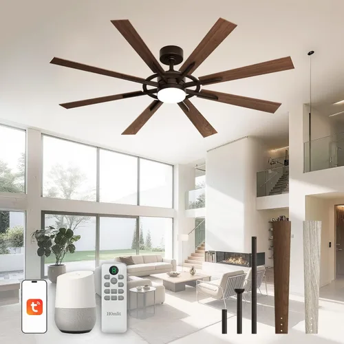 Miniatura 14 de Ventilador de techo inteligente de 72 pulgadas con luz y control remoto, ventilador de techo de nogal con motor de CC reversible silencioso, control