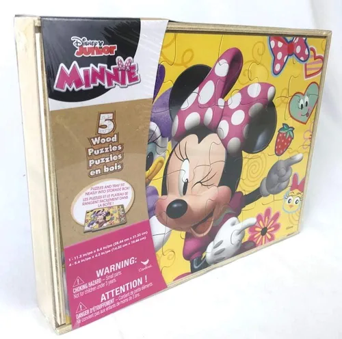 Miniatura 2 de Disney Minnie Mouse - 5 rompecabezas de madera en caja de almacenamiento de madera