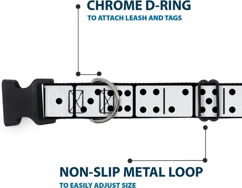 Miniatura 5 de Buckle-Down PC-W30488-S Dominos - Collar de clip de plástico blanco/negro, pequeño/9-15 pulgadas