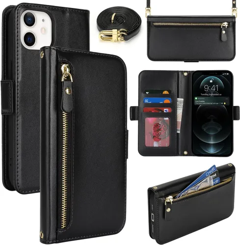 Miniatura 56 de Lipvina Funda tipo cartera para iPhone 12 Pro Max / 13 Pro Max para mujeres, bolsillo con cremallera, funda de teléfono de cuero PU con soporte
