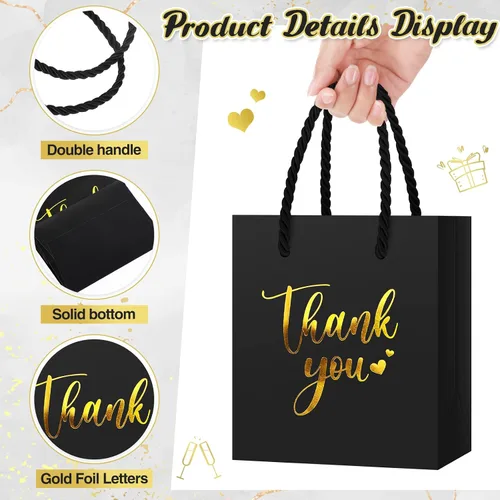 Miniatura 3 de Honoson - 60 mini bolsas de regalo de agradecimiento con asa a granel de 4 x 2.75 x 4.5 pulgadas, pequeña bolsa de papel de aluminio para envolver