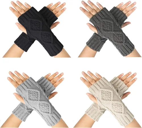 Miniatura 3 de Loritta 2-4 Pairs Womens Fingerless Gloves Winter Warm Knit Crochet Thumbhole Arm Warmers