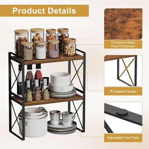 Miniatura 7 de Giikin Organizador de encimera de cocina, juego de 2 estantes de encimera de cocina, estante elevador para estante de especias para armario y Marrón