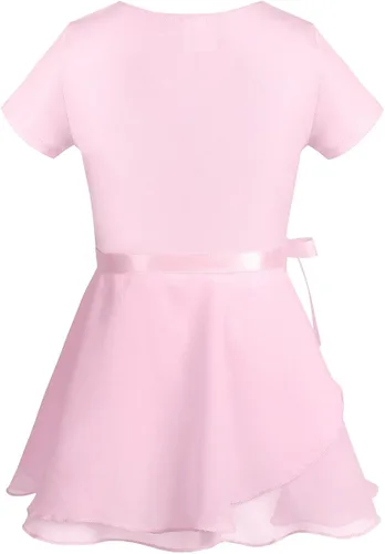 Miniatura 3 de TiaoBug Conjunto de vestido de ballet para niñas, de algodón, manga corta, leotardo de gimnasia con falda de gasa, conjunto de ropa de baile