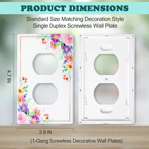 Miniatura 2 de Cubiertas decorativas para interruptor de luz, diseño floral clásico, placa de pared sin tornillos, placa de pared eléctrica de salida dúplex de una