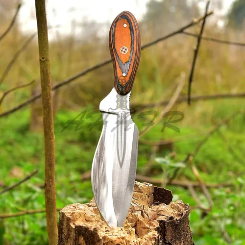 Miniatura 3 de Cuchillo Bowie - Acero D2, mango de madera PAKKA de 9", naranja, táctico y para exteriores, con funda - KE-0549-HK