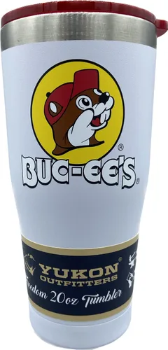 Buc-ee's Vaso de acero inoxidable blanco con logotipo de color, aislamiento al vacío de doble pared, tapa deslizante tintada, acabado en polvo, 20