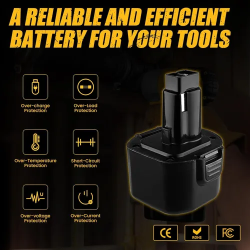 Miniatura 4 de VANTTECH DW9062 9.6V 4.8Ah Ni-MH Batería de repuesto para Dewalt 9.6V Power Tools DW9062 DW9061 DE9036 DE9061 DE9062 DW926 DW955K DW955 DW926K-2