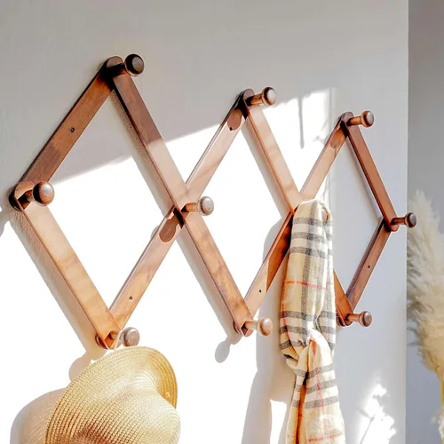 Miniatura 25 de Dseap Acordeón de pared: Perchero de pared expandible de madera de 16" de alto, soporte para sombreros, gancho de acordeón para gorras de béisbol