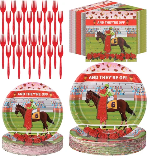 Miniatura 8 de Roshtia 192 piezas de suministros de fiesta Derby para decoración de fiesta de carreras de caballos, juego de vajilla para fiesta del día del Derby