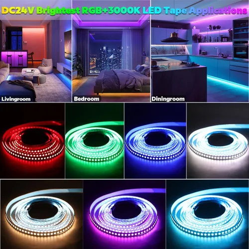 Miniatura 7 de Tira de luz LED RGBW de 24 voltios más brillante RGBW de alto CRI RGB+blanco cálido, 16.4 ft/16.4 pies denso 600 LED de alto lumen 5050 0.472 in