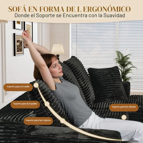 Miniatura 5 de Sofá seccional sin costuras de 108" en forma de L para sala de estar, cómodo sofá de corduroy con chaise, amplios reposabrazos, asiento profundo